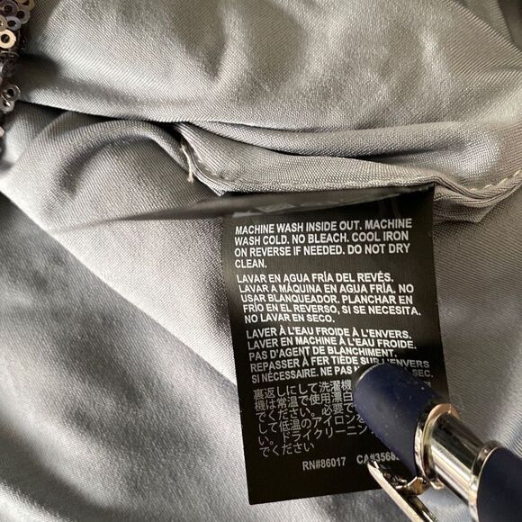 Bebe Bodycon Sequin Mesh Cutout Sleeveless Fitted Party Prom Dress Silver Grey X - Picture 12 of 13